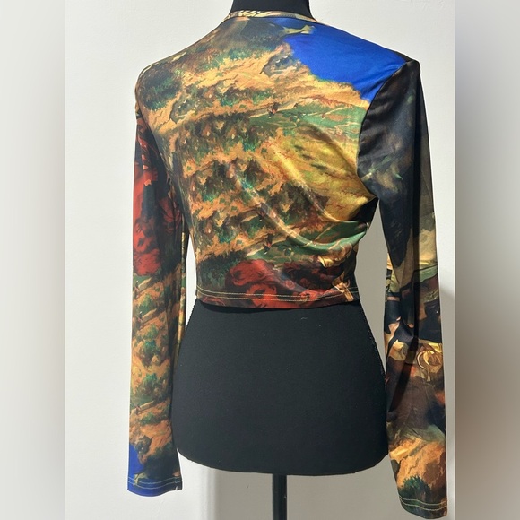 #042♦️SHEIN Blue and Yellow Graphic Fitted Crop-Top Sz 6/M US ♦️ - Picture 3 of 10